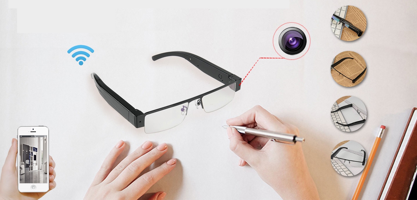 wifi camera in glasses with support 128gb