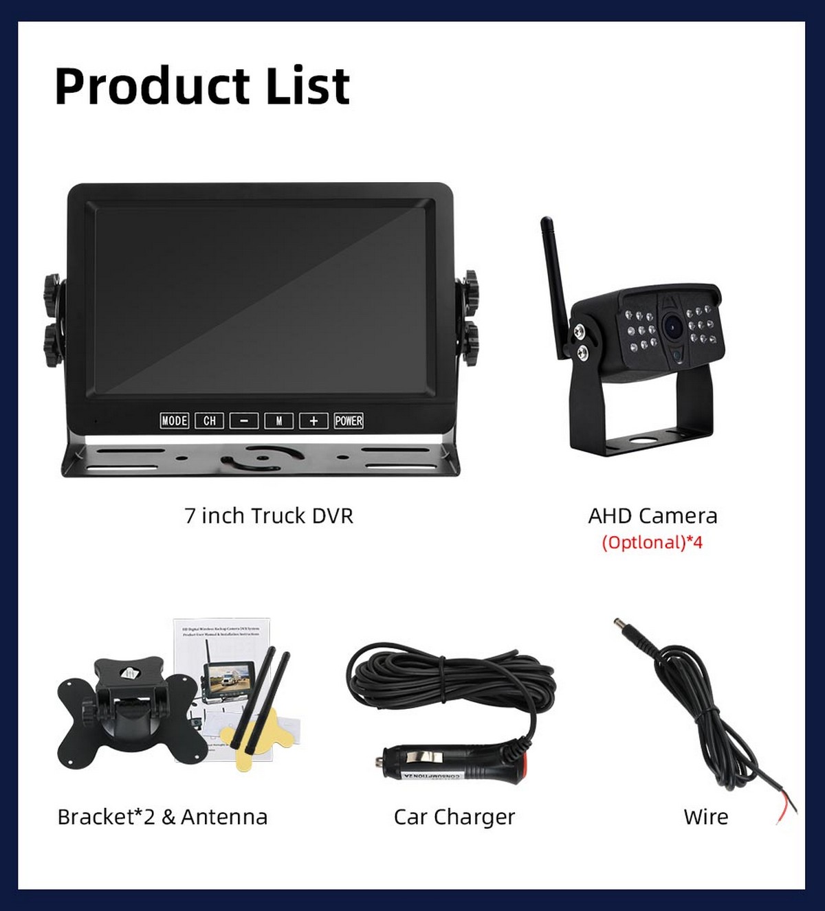 AHD parking set with camera + monitor and cabling