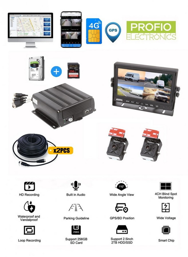 4 channel mobile dvr with 4G SIM support with FULL HD resolution - PROFIO X7
