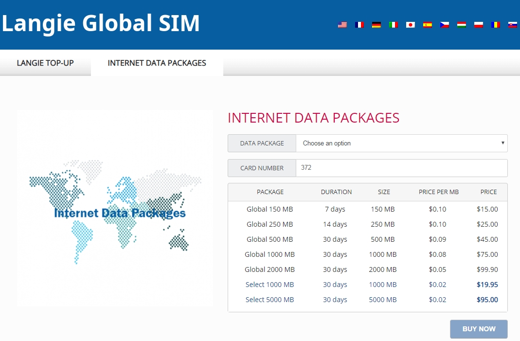 Langie Global 3G SIM card Internet data packages