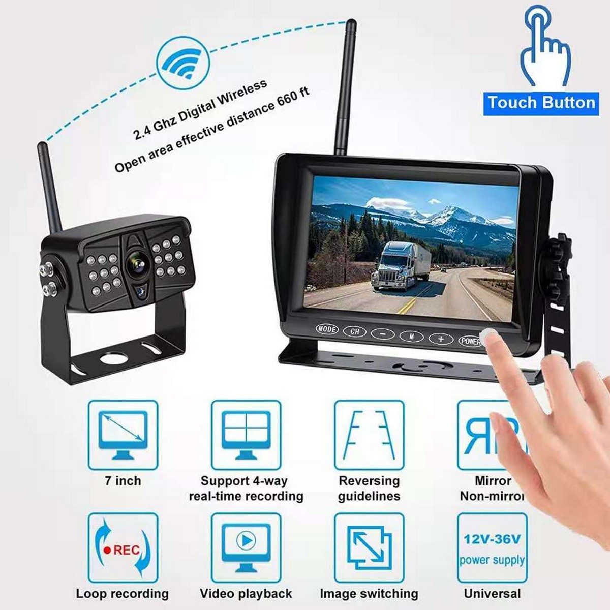 Wifi wireless parking camera with monitor set for reversing
