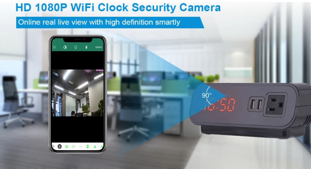 hidden camera in alarm clock + 2x usb port