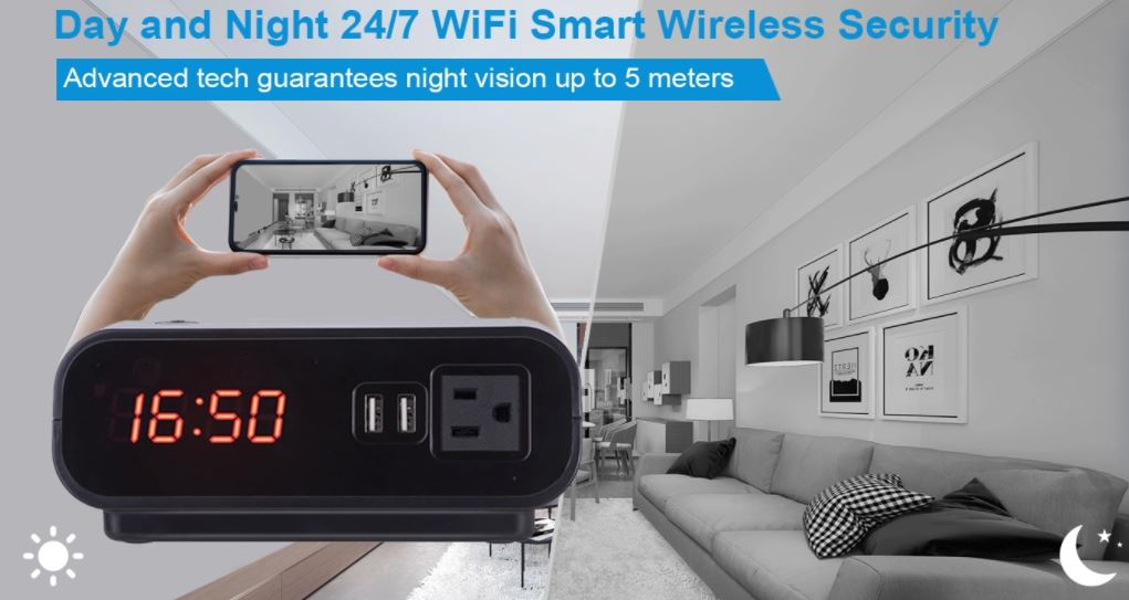 wifi smart spy camera clock day and night - 24/7 