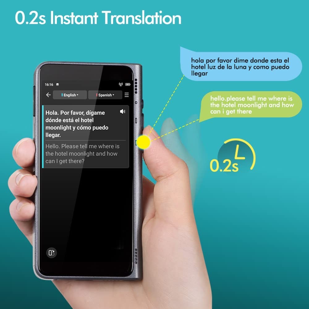 portable language translator into the hand