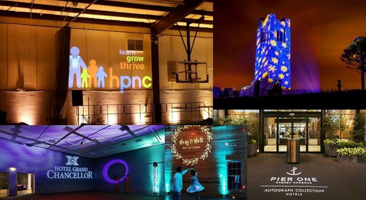 projector gobo advertising logo on buildings