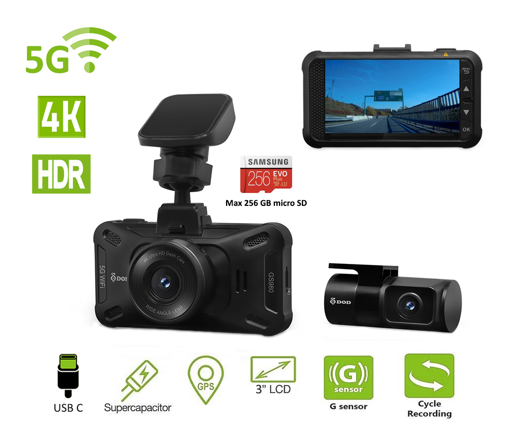 4k Dual-lens Dash Cam With Wifi & G-sensor - 3840x2160p Car Camera